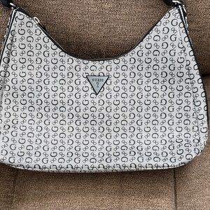 GUESS Logo Pattern Shoulder Bag - Gray and Black